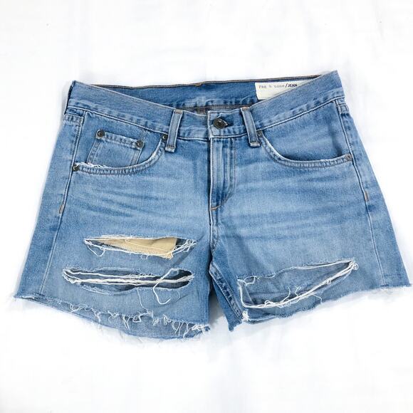 Rag & Bone Boyfriend Rye Denim Destroyed Shorts - Picture 2 of 9